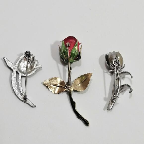 Assorted Floral Brooches/Pins Vintage Lot of 3 Enamal Silver Color - Picture 5 of 8
